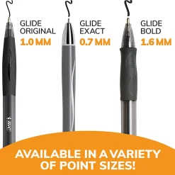 BIC Glide Bold Retractable Ballpoint Pens, Bold Point, 1.6 mm, Translucent Barrel, Black Ink, Pack Of 4 Pens