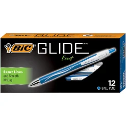 BIC® Glide™ Exact Retractable Ballpoint Pens, Fine Point, 0.7 mm, Blue Barrel, Blue Ink, Pack Of 12 Pens