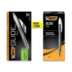 BIC® Glide™ Exact Retractable Ballpoint Pens, Fine Point, 0.7 mm, Gray Barrel, Black Ink, Pack Of 12 Pens