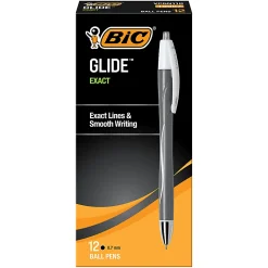 BIC® Glide™ Exact Retractable Ballpoint Pens, Fine Point, 0.7 mm, Gray Barrel, Black Ink, Pack Of 12 Pens