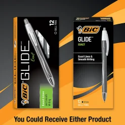 BIC® Glide™ Exact Retractable Ballpoint Pens, Fine Point, 0.7 mm, Gray Barrel, Black Ink, Pack Of 12 Pens