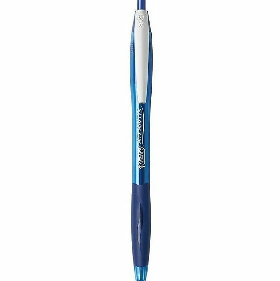 BIC® Glide™ Retractable Ballpoint Pens, Medium Point, 1.0 mm, Clear Barrel, Blue Ink, Pack Of 12