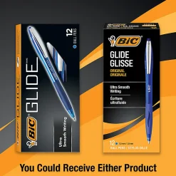 BIC® Glide™ Retractable Ballpoint Pens, Medium Point, 1.0 mm, Clear Barrel, Blue Ink, Pack Of 12