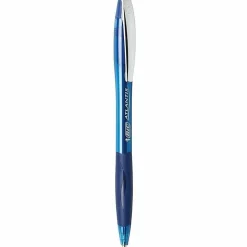 BIC® Glide™ Retractable Ballpoint Pens, Medium Point, 1.0 mm, Clear Barrel, Blue Ink, Pack Of 12