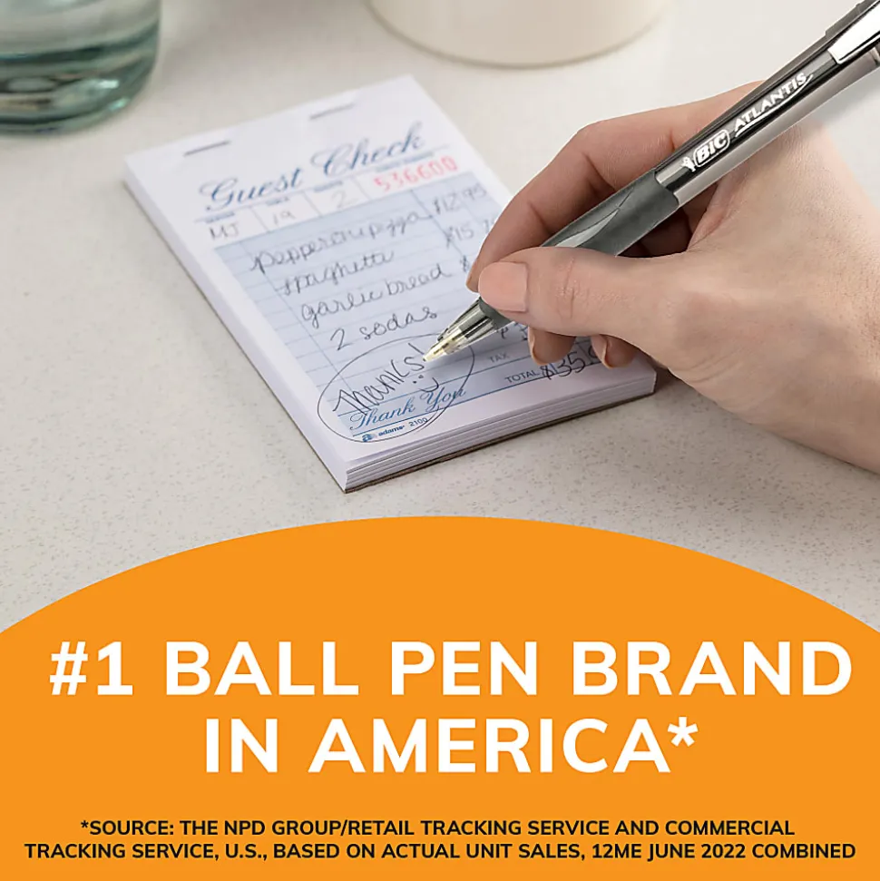 BIC Glide Retractable Ballpoint Pens, Medium Point, 1.0 mm, Clear Barrel, Black Ink, Pack Of 12