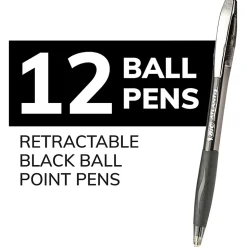 BIC Glide Retractable Ballpoint Pens, Medium Point, 1.0 mm, Clear Barrel, Black Ink, Pack Of 12