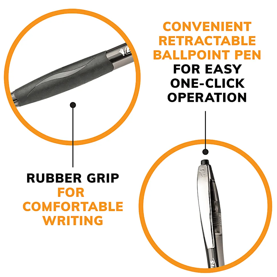 BIC Glide Retractable Ballpoint Pens, Medium Point, 1.0 mm, Clear Barrel, Black Ink, Pack Of 12