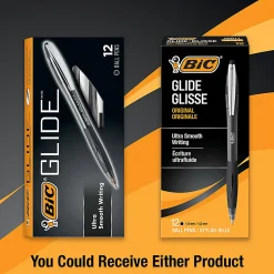 BIC Glide Retractable Ballpoint Pens, Medium Point, 1.0 mm, Clear Barrel, Black Ink, Pack Of 12