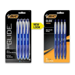 BIC® Glide Retractable Ballpoint Pens, Medium Point, 1.0 mm, Blue Barrel, Blue Ink, Pack Of 4 Pens