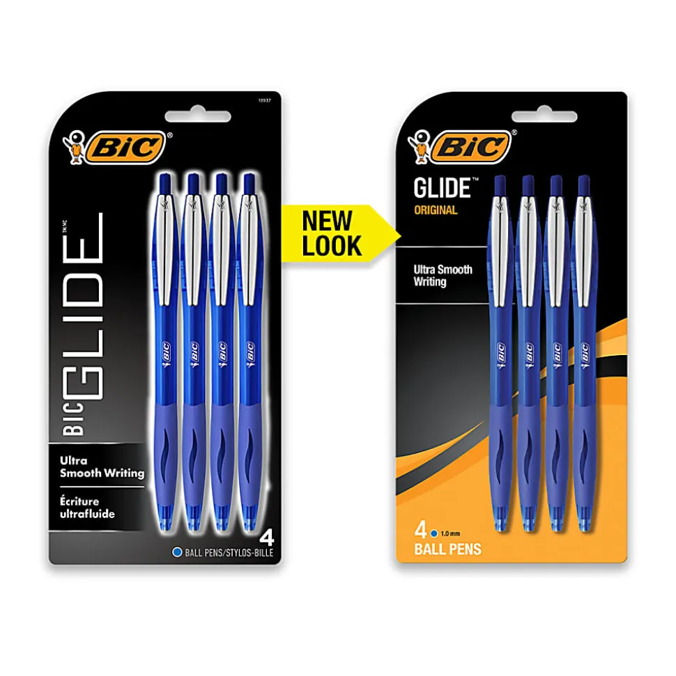 BIC® Glide Retractable Ballpoint Pens, Medium Point, 1.0 mm, Blue Barrel, Blue Ink, Pack Of 4 Pens