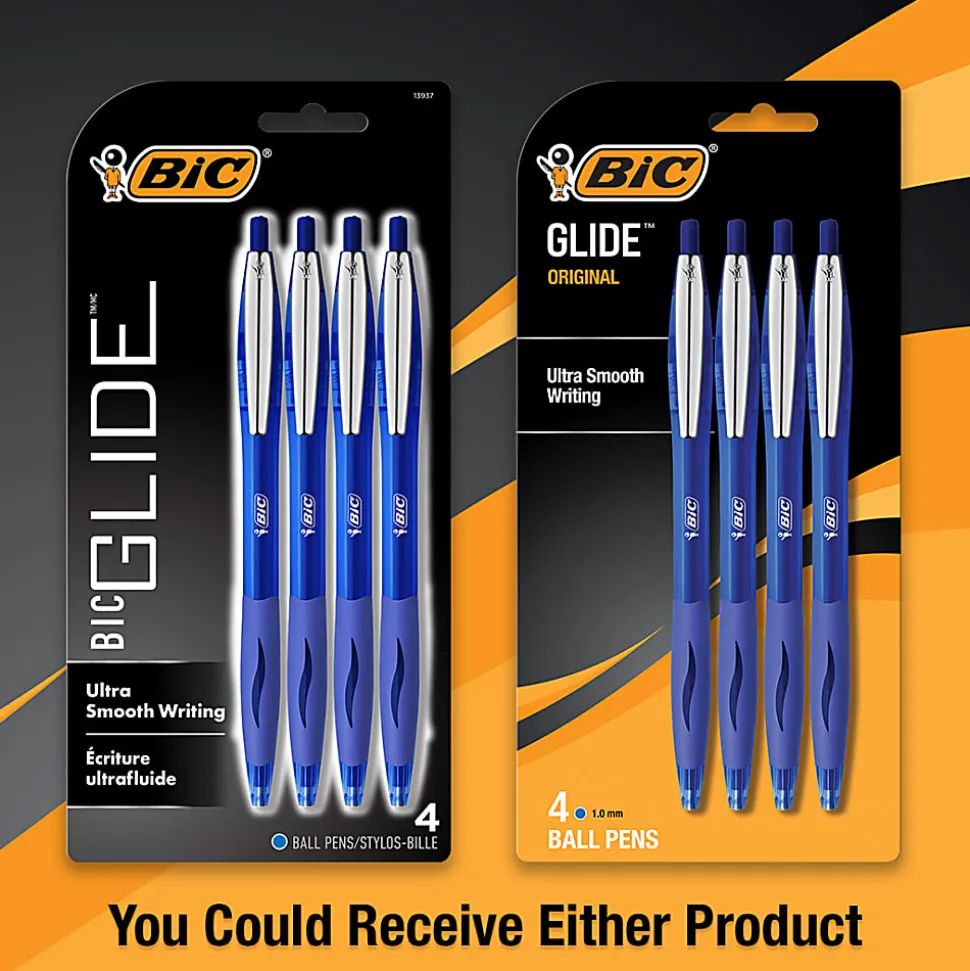 BIC® Glide Retractable Ballpoint Pens, Medium Point, 1.0 mm, Blue Barrel, Blue Ink, Pack Of 4 Pens