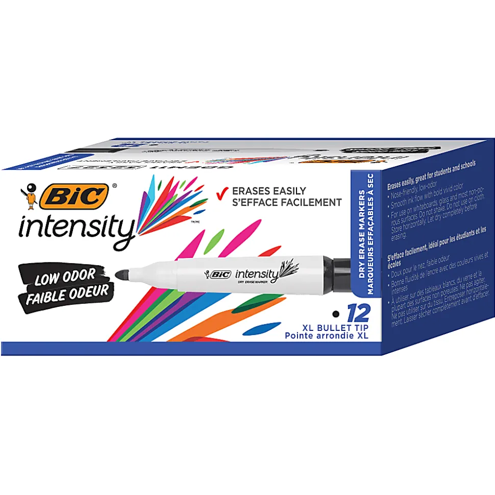 BIC® Intensity Low Odor Whiteboard Markers, Chisel Tip, Black Ink, PK Of 12