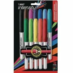 BIC Intensity Permanent Markers, Fine Point, Assorted Colors, Pack Of 12 Markers