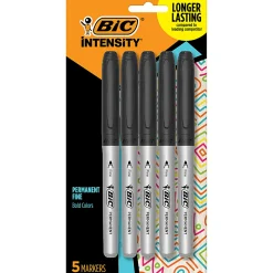 BIC Intensity Permanent Markers, Fine Point, Black Ink, Pack of 5