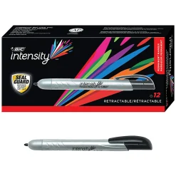 BIC Intensity Retractable Permanent Markers, Fine Point, Black, Pack Of 12 Markers