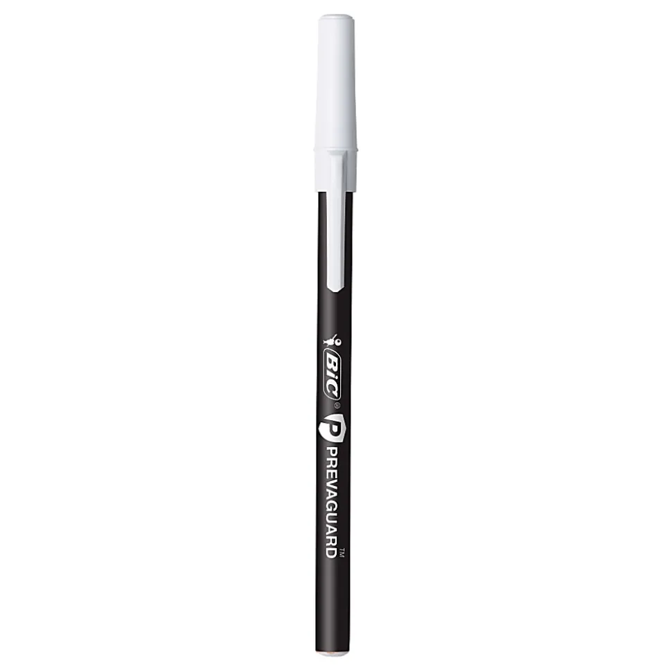BIC® Prevaguard Round Stic Pens With Antimicrobial Additive, Medium Point, 1.0 mm, Black Barrel, Black Ink, Set Of 12 Pens