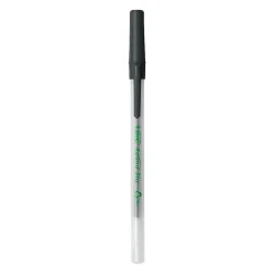 BIC® ReVolution Round Stic Pens, Medium Point, 1.0 mm, 74% Recycled, Semi-Clear Barrel, Black Ink, Pack Of 10 Pens