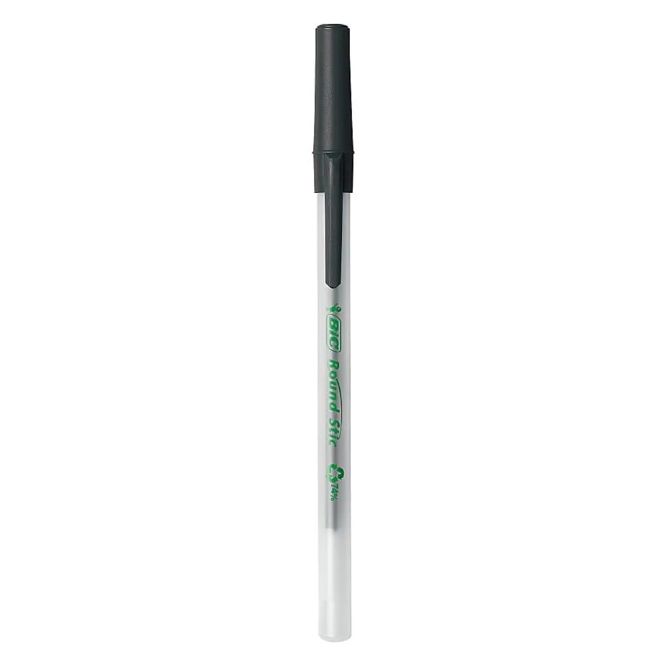 BIC® ReVolution Round Stic Pens, Medium Point, 1.0 mm, 74% Recycled, Semi-Clear Barrel, Black Ink, Pack Of 10 Pens