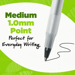BIC® ReVolution Round Stic Pens, Medium Point, 1.0 mm, 74% Recycled, Semi-Clear Barrel, Black Ink, Pack Of 10 Pens