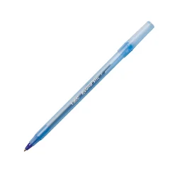 BIC® Round Stic® Ballpoint Pens, Fine Point, 0.8 mm, Translucent Barrel, Blue Ink, Pack Of 12