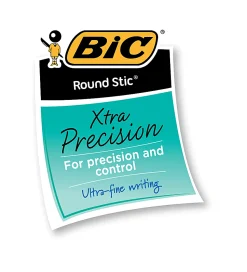 BIC® Round Stic® Ballpoint Pens, Fine Point, 0.8 mm, Translucent Barrel, Blue Ink, Pack Of 12