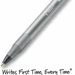 BIC Round Stic Ballpoint Pens, Medium Point, 1.0 mm, Translucent Barrel, Black Ink, Pack Of 12