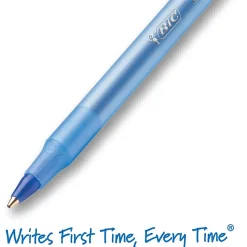 BIC Round Stic Ballpoint Pens, Medium Point, 1.0 mm, Translucent Barrel, Blue Ink, Pack Of 12