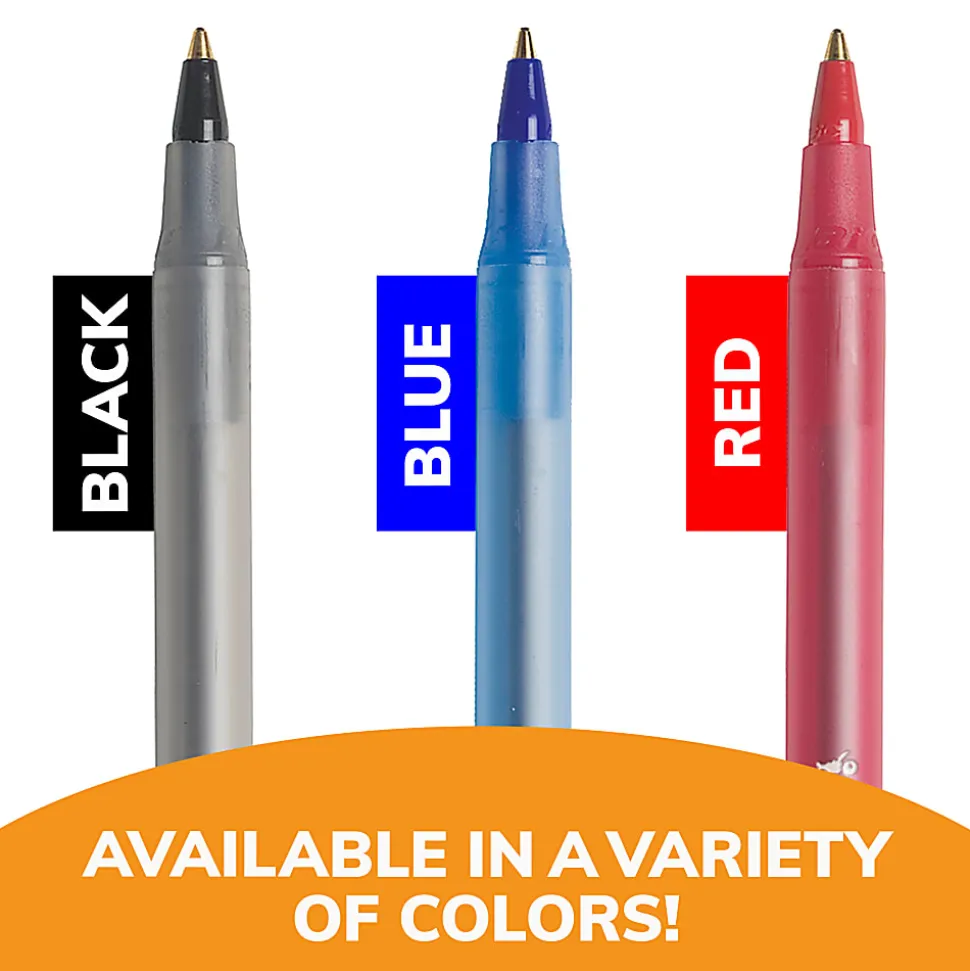 BIC® Round Stic® Ballpoint Pens, Fine Point, 0.8 mm, Translucent Barrel, Black Ink, Pack Of 12