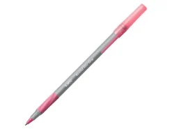 BIC® Round Stic® Ballpoint Pens, Fine Point, 0.8 mm, Translucent Barrel, Black Ink, Pack Of 12