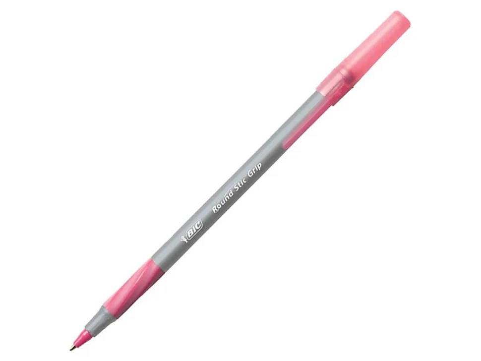 BIC® Round Stic® Ballpoint Pens, Fine Point, 0.8 mm, Translucent Barrel, Black Ink, Pack Of 12