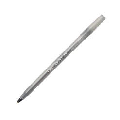 BIC® Round Stic® Ballpoint Pens, Fine Point, 0.8 mm, Translucent Barrel, Black Ink, Pack Of 12