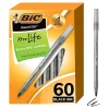 BIC Round Stic Ballpoint Pens, Medium Point, 1.0 mm, Translucent Barrel, Black Ink, Pack Of 60 Pens