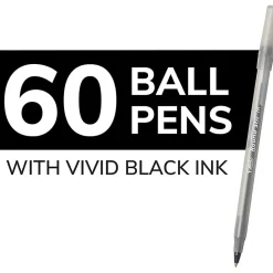 BIC Round Stic Ballpoint Pens, Medium Point, 1.0 mm, Translucent Barrel, Black Ink, Pack Of 60 Pens