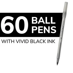 BIC Round Stic Ballpoint Pens, Medium Point, 1.0 mm, Translucent Barrel, Black Ink, Pack Of 60 Pens
