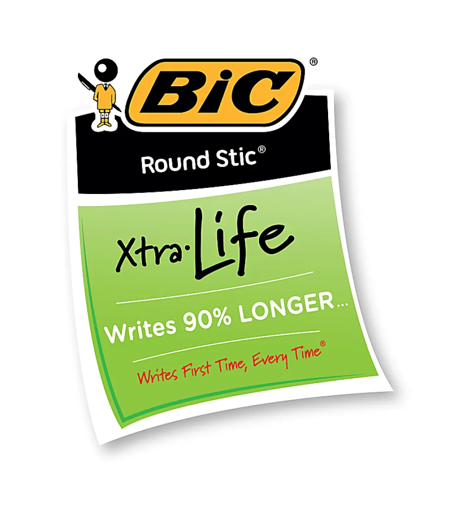 BIC Round Stic Ballpoint Pens, Medium Point, 1.0 mm, Translucent Barrel, Red Ink, Pack Of 12