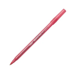 BIC Round Stic Ballpoint Pens, Medium Point, 1.0 mm, Translucent Barrel, Red Ink, Pack Of 12