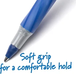 BIC Round Stic Grip Xtra Comfort Ballpoint Pens, Medium Point, 1.2 mm, Gray Barrel, Blue Ink, Pack Of 12 Pens