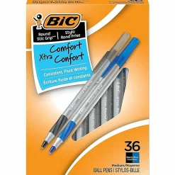 BIC® Round Stic® Grip Xtra-Comfort Ballpoint Pens, Medium Point, 1.2 mm, Assorted Barrels, Assorted Ink Colors, Box Of 36