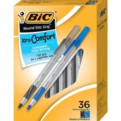 BIC® Round Stic® Grip Xtra-Comfort Ballpoint Pens, Medium Point, 1.2 mm, Assorted Barrels, Assorted Ink Colors, Box Of 36