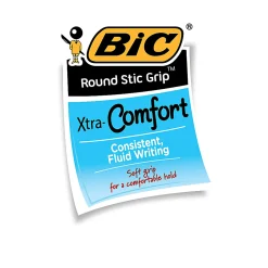 BIC Round Stic Grip Xtra Comfort Ballpoint Pens, Medium Point, 1.2 mm, Gray Barrel, Red Ink, Pack Of 12 Pens