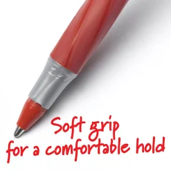 BIC Round Stic Grip Xtra Comfort Ballpoint Pens, Medium Point, 1.2 mm, Gray Barrel, Red Ink, Pack Of 12 Pens