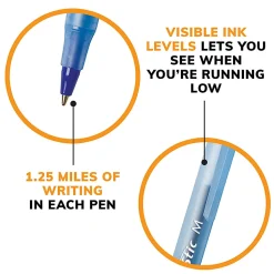 BIC Round Stic Xtra Life Ballpoint Pens, Medium Point, 1.0mm, Translucent Blue Barrel, Blue Ink, Pack Of 10