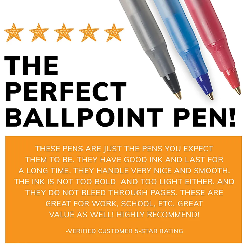 BIC Round Stic Xtra Life Ballpoint Pens, Medium Point, 1.0mm, Translucent Blue Barrel, Blue Ink, Pack Of 10