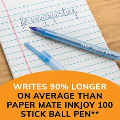 BIC Round Stic Xtra Life Ballpoint Pens, Medium Point, 1.0mm, Translucent Blue Barrel, Blue Ink, Pack Of 10
