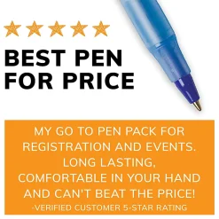 BIC Round Stic Xtra Life Ballpoint Pens, Medium Point, 1.0mm, Translucent Blue Barrel, Blue Ink, Pack Of 10