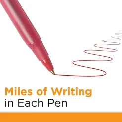 BIC Round Stic Xtra Life Ballpoint Pens, Medium Point, 1.0 mm, Translucent Red Barrels, Red Ink, Pack Of 10 Pens