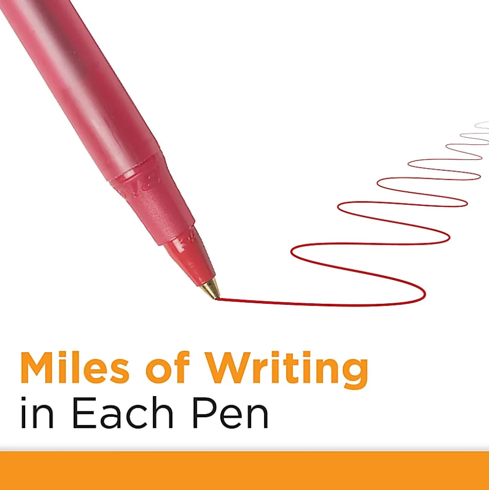 BIC Round Stic Xtra Life Ballpoint Pens, Medium Point, 1.0 mm, Translucent Red Barrels, Red Ink, Pack Of 10 Pens