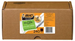 BIC Round Stic Xtra Life Ballpoint Pens, Medium Point, 1.0 mm, Translucent Barrel, Black Ink, Box Of 240 Pens