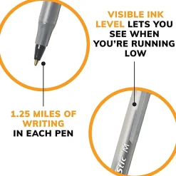 BIC Round Stic Xtra Life Ballpoint Pens, Medium Point, 1.0 mm, Translucent Barrel, Black Ink, Pack Of 36 Pens