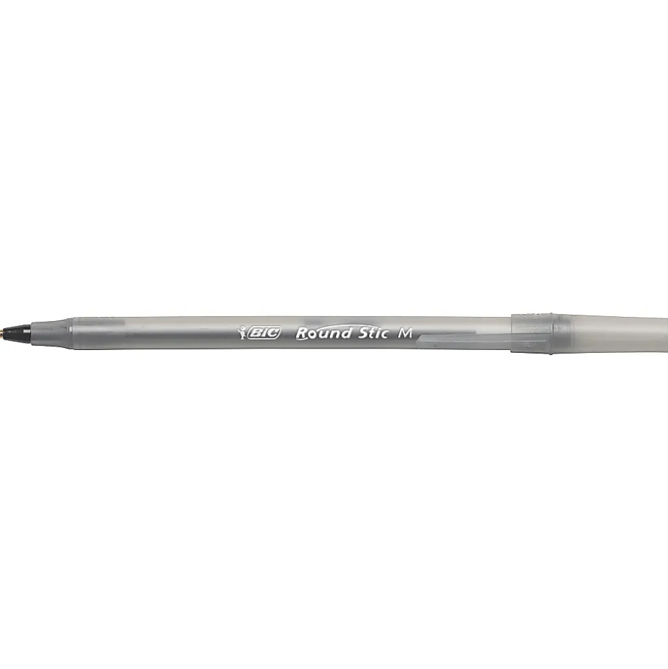 BIC Round Stic Xtra Life Ballpoint Pens, Medium Point, 1.0 mm, Translucent Barrel, Black Ink, Pack Of 36 Pens
